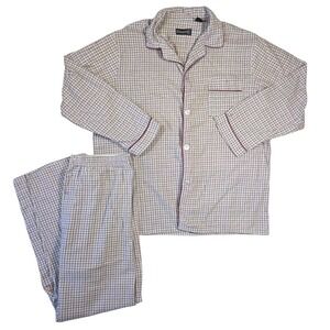 Vtg Townsley Mens L Plaid Pajama Set Long Sleeve Button Up Pants Sleepwear Retro